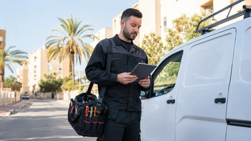 בעל מקצוע עם רכב שירות באזור פעילות — עמודי שירות לפי אזור